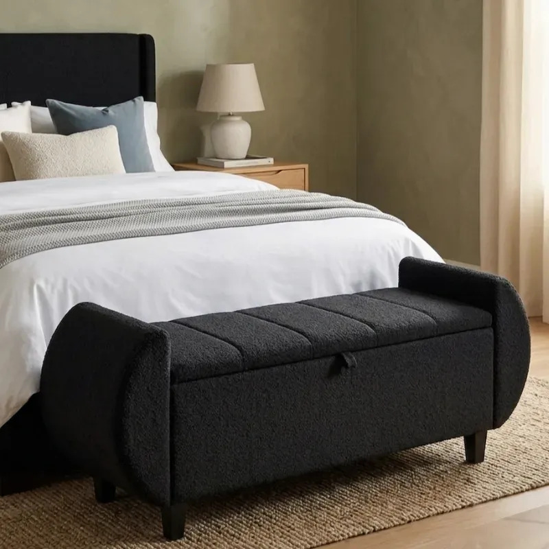 Báu Sofisticado Confortável Tóquio Recamier Casal 1,30 Tecido Bouclê Macio Cor Preto Para Sala Quarto Recepção - Av Móveis