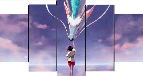 Cuadro 5 Piezas Haku El Viaje De Chihiro Ghibli 150x80cm 