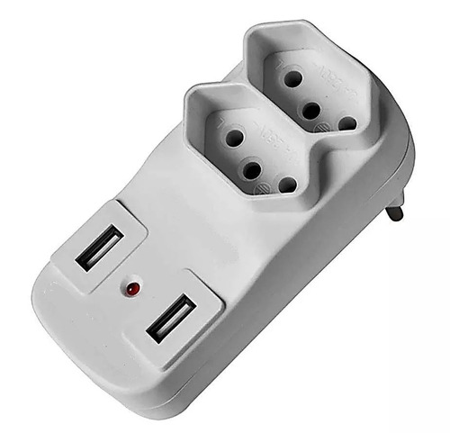 Plug Adaptador 2 Tomadas 10a Benjamim Duplo 2 Entradas Usb