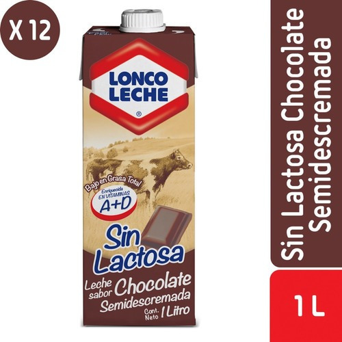 Pack 12 - Loncoleche Sin Lactosa Semidesc. Chocolate 1 L