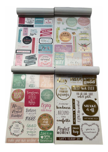 Libro Stickers Frases Y Meralicos Kit 4 Piezas