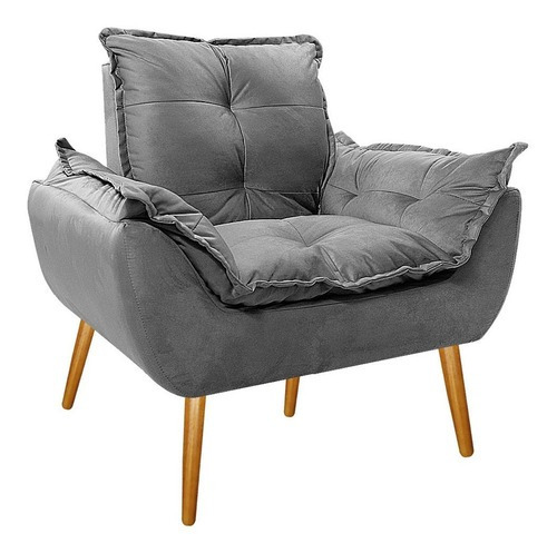 Sillón Gran Opalla, silla con patas abullonadas, palillo de dientes, gamuza gris