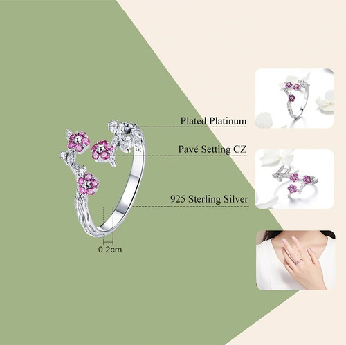Anillo De Plata S925 Diseño Flor Rosa Ajustable