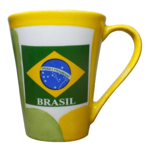 Caneca De Cerâmica Verde Amarela Bandeira Do Brasil  255ml