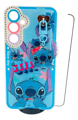 Funda Stitch + Mica Cristal Para Samsung Galaxy S24fe Azul Stitch