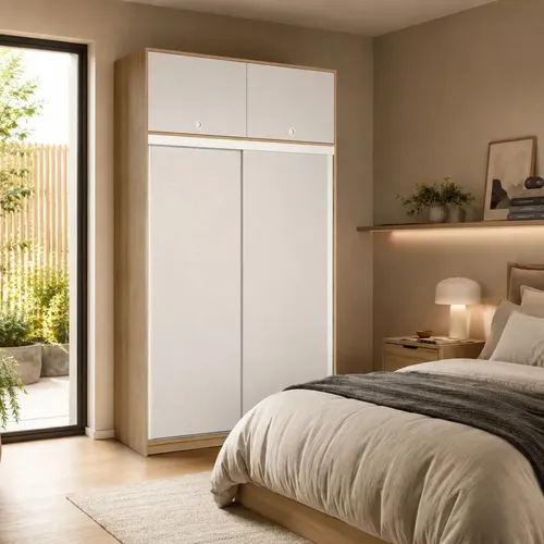 Ropero Placard Con Baulera 131cm X 226 Cm Corredizo 2puertas Coco Bolo/blanco