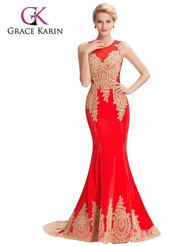 frio Polvo Último Vestido De Fiesta Noche Graduación Dama Rojo Dorado | Meses sin intereses