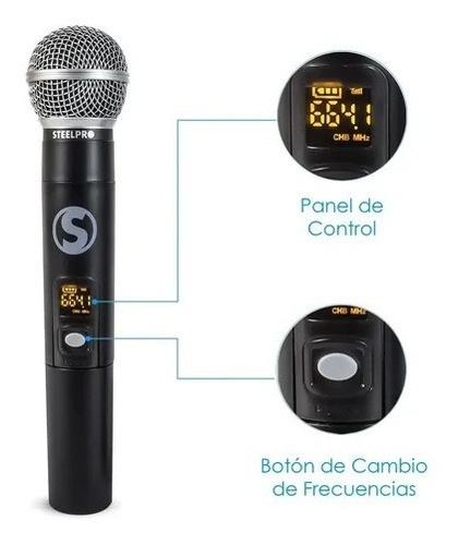 Imagen 2 de 4 de Set De Micrófonos Profesional Inalámbricos Uhf Steelpro