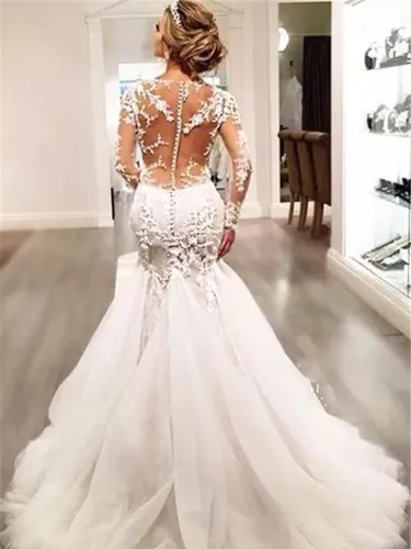 Vestido corte sirena manga larga sales