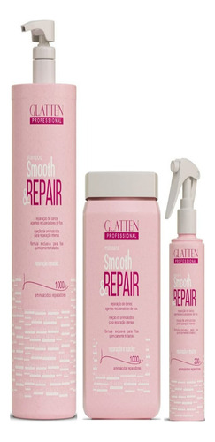 Glatten Smooth & Repair Shampoo 1l E Máscara 1kg E Leave-in