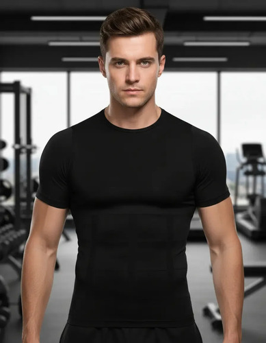 Camiseta Faja Reductora Moldeadora Playera Hombre Con Mangas Negro Xg Negro, 2XG