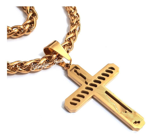 Cordão Grosso+ Crucifixo Grande Masculino Folheados Ouro 18k