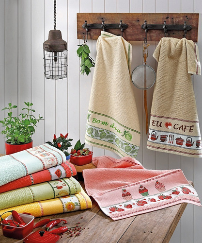 Imagem 1 de 7 de Pano De Prato Atoalhado Jacquard Etamine Kit Com 5 Peças