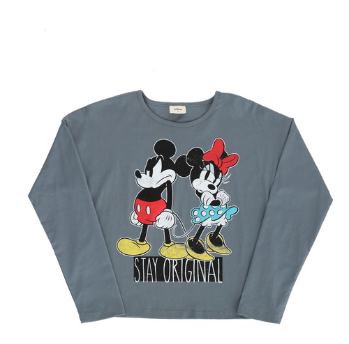 Polera Manga Larga Niña Minnie Origen Gris Disney