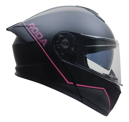 Casco Force Negro Y Rosa Mate Abatible Roda Negro Lisa L
