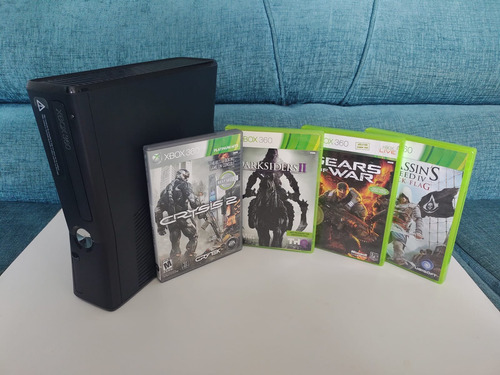 Xbox 360 Slim Negro 2014 + 4 Juegos Originales