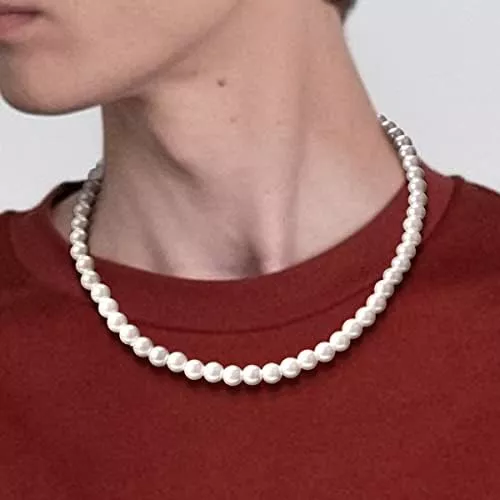 Collar de perlas para hombre, gargantilla de perlas blancas para mujeres y  hombres, collar de perlas de regalo