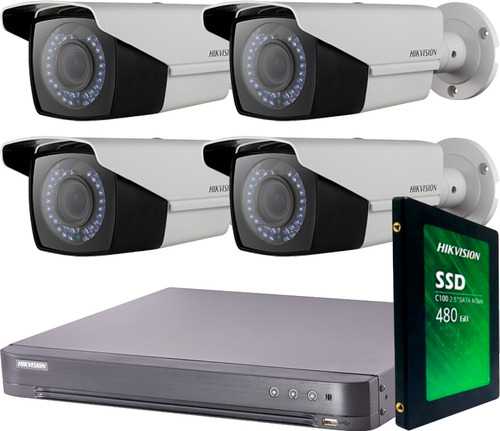 Kit Seguridad Hikvision Dvr 8 +dis + 4 Camaras 2mp Varifocal