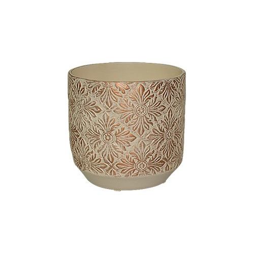 Vaso Cachepot  16x16 Cm West Garden Bege Com Dourado