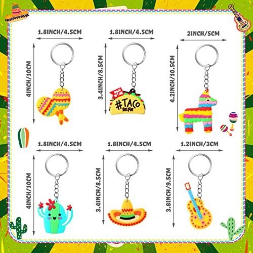 24 Packs Mexican Keychain Mexican Party Favors Cactus Keychain Sombrero Key Chain Cinco De Mayo Keychain Fiesta Donkey Maraca Sombrero Keychains Taco Guitar Keychains for Mexican Fiesta Themed Party 