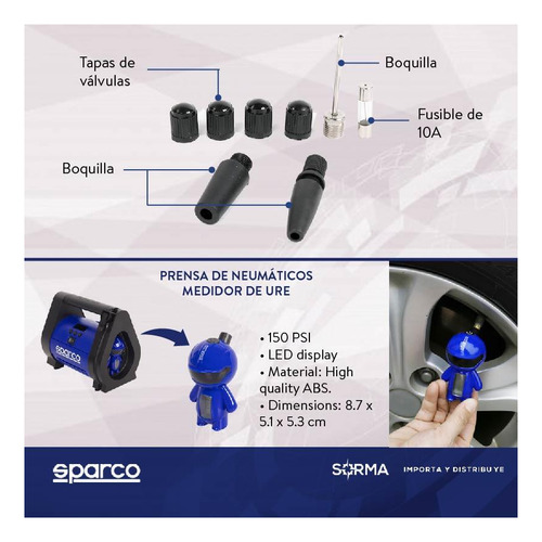 Imagen 5 de 9 de Compresor Aire Sparco C/medidor De Presión Y Linterna Led.