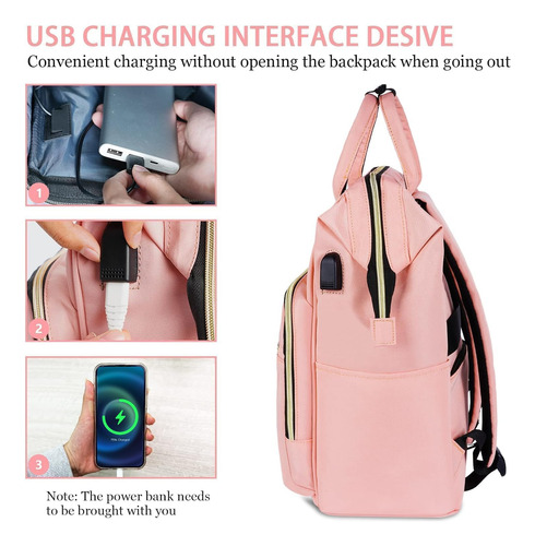 Mochila Para Portatil Ytonet De 15 Pulgadas Con Usb, Rosa