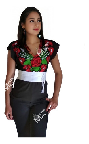 Blusa Artesanal Típica Mexicana Bordado Chiapas (talla M)