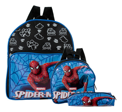 Mochila Escolar Herói Spider Man Costa Lancheira+estojo