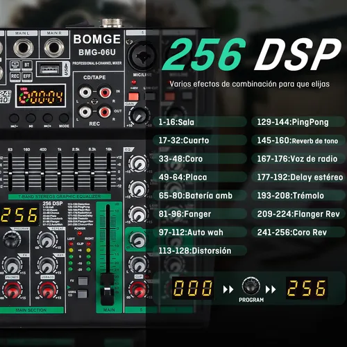 Imagen 1 del producto Bomge 06u Mezclador De Audio De 6 Canales  256 Dsp Bluetooth