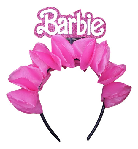 Pack X2 Vinchas Barbie Con Flores Fucsias Y Logo De La Peli