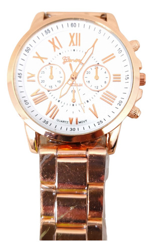 Reloj Dorado Acero Inoxidable Moda Dama Geneva Bisel Rosa