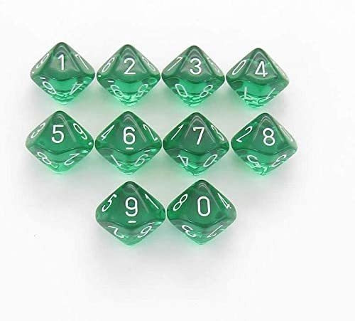 Chessex: D10 Translúcido 10 Dados Set: Verde Y Blanco - Revi