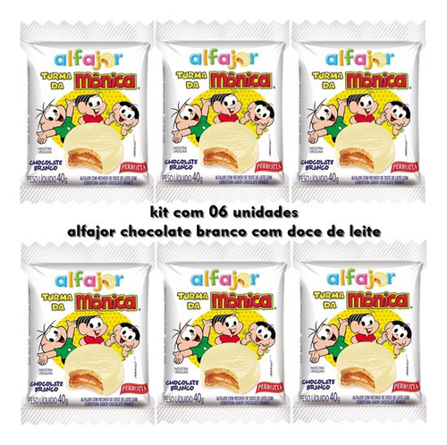 Kit 6 Alfajor Turma Da Mônica Branco Doce De Leite 40g +