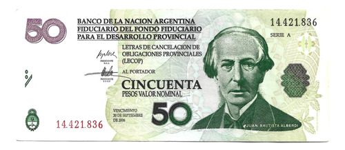 Liquido Billete Argentina 50 Lecop