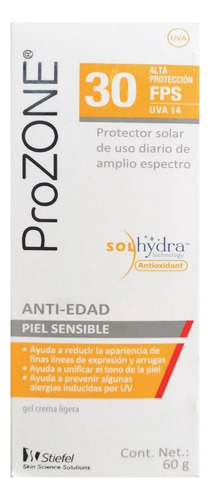 Prozone Bloqueador Solar Anti Edad Fps 30 Piel Sensible 60g