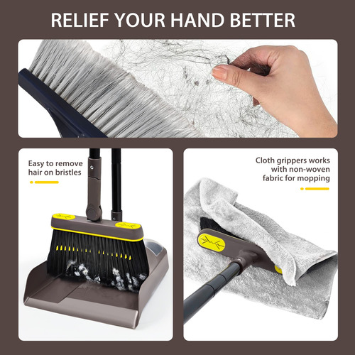 Escoba Y Recogedor Plegable Con Mango Largo Y Cabeza Girator