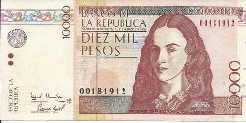 Colombia Billete Reposición 10000 Pesos 1  Marzo 1995