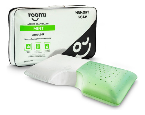 Almohada Shoulder Roomi Aromaterapia, Memory Foam 70 X 40 Cm Menta
