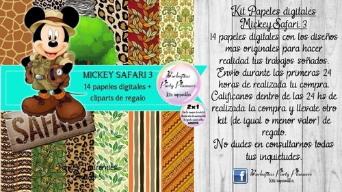 Papeles Fondos Digitales Mickey Mouse Safari 3 Kit