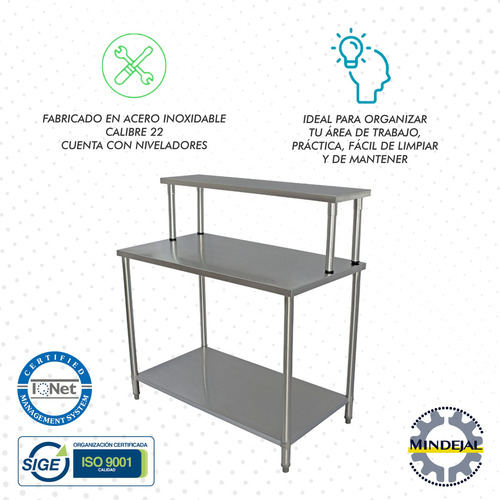 Mesa Con Repisa Acero Inoxidable 110x60x90 Cm