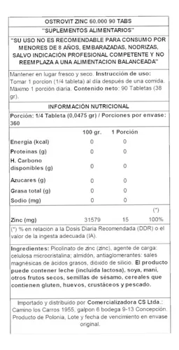Zinc 60.000 90 Tabletas - Ostrovit