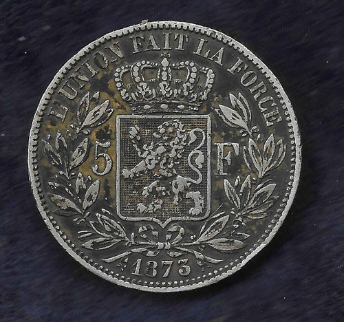 Moneda Belgica 5 Francos 1873. Plata. Lp 396 (Usado)