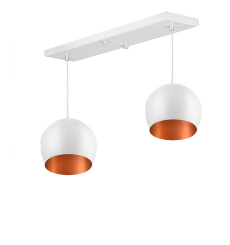 Lustre Pendente Bola Duplo Base Retangular Branco/cobre