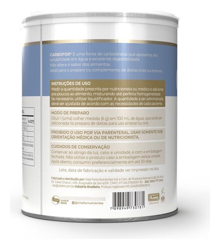 Carbofor 400g Carboidratos/maltodextrina Vitafor Sem Sabor