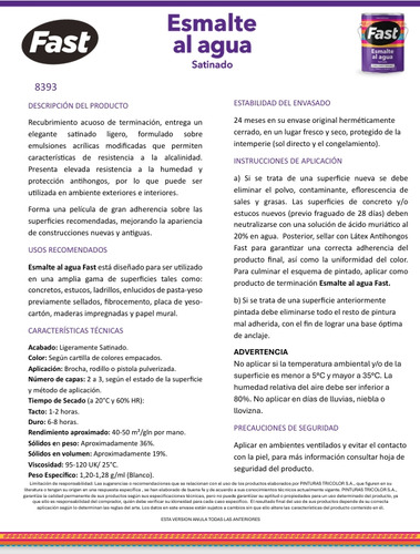Pintura Esmalte Al Agua Antihongos Lavable Fast Galón 3.8lt