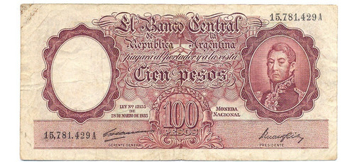 Billete Moneda Nacional 100 Pesos Bot 2035 Carreras Maroglio