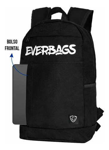 Mochila Tática Executiva Escolar Trabalho Camping Everbags Cor Preto Desenho do tecido Liso