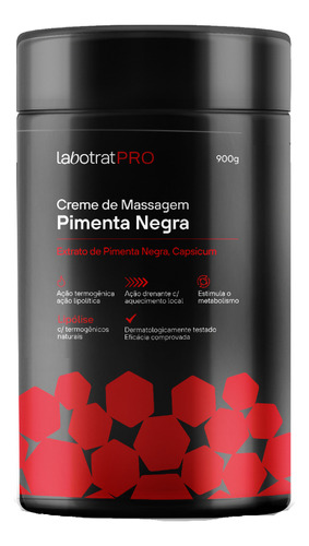  Creme Massagem Pimenta Negra Redução Medidas Labotrat 900g