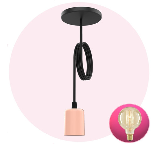 Lampara Colgante Led Bell 05 E27 Colores Techo + Filamento Color Rosa