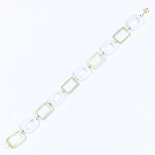 Pulseira Feminina Ouro 18k Com Pedra Retangular Ágata Branca